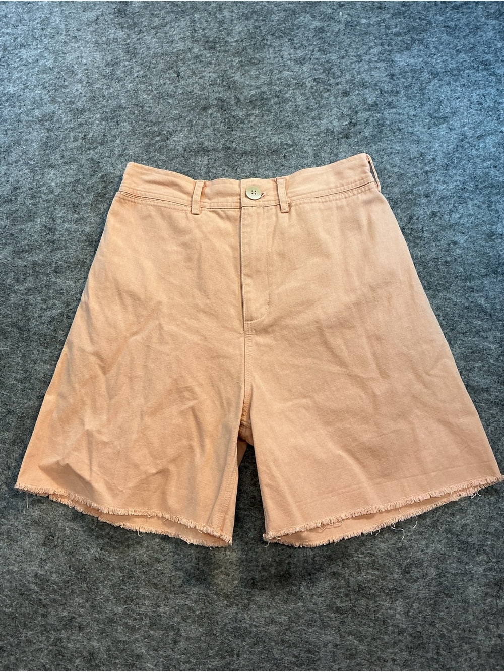 Mollusk California Boho Retro Women’s High-Rise Frayed Hem Shorts in Peach